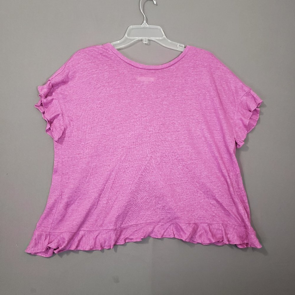 Eri + Ali Anthro Ruffle Cross-Back Top Womens XS Raspberry 100% Linen Shirt